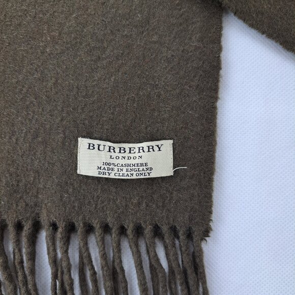 BURBERRY London Solid Knit 100% Cashmere Embroidered Brown Rectangle SCARF - Picture 3 of 8
